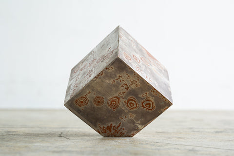 Uncovered Cube #128, MADARA MANJI, 2023Copper, silver, brass9.5 × 9.5 × 9.5 cm