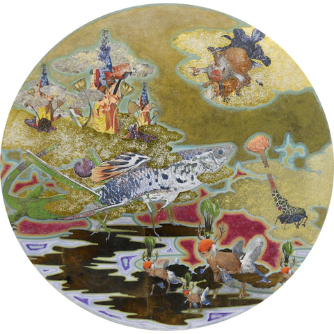Evolution, MASATAKE KOZAKI, Oil, Foil, Acrylic, Mineral pigments, Hemp paper on board49.8φ cmUndated