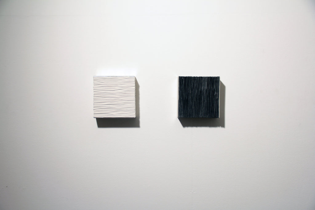 The wall of self_gssnhus, MASAYUKI TSUBOTA, 2015Gesso on basswood, tin foil15.0 × 4.8 ×15.0 (×2) cm