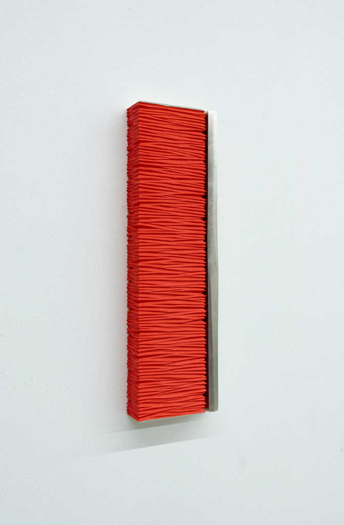 The wall of self_vsctftj5, MASAYUKI TSUBOTA, 2024Gesso, pigment, acrylic on basswood, tin foil15.0 × 5.0 × 50.0 cm