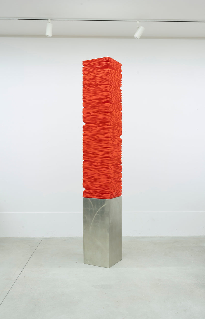 The core of self_vsctfL2, MASAYUKI TSUBOTA, 2024Gesso, pigment, acrylic on basswood, tin foil34.0 × 34.0 × 230.0 cm