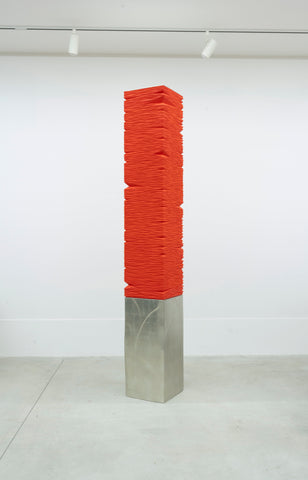 The core of self_vsctfL2, MASAYUKI TSUBOTA, 2024Gesso, pigment, acrylic on basswood, tin foil34.0 × 34.0 × 230.0 cm