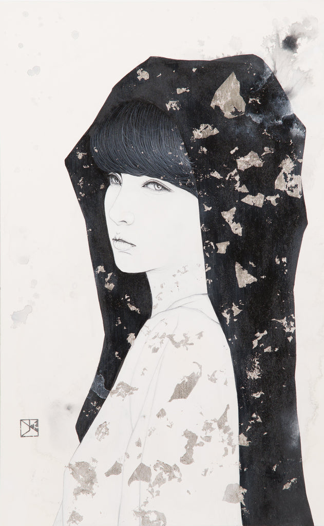 Ghost, YU KAWASHIMA, 2023Platinum foil, mineral pigments, ink on hemp paper53.0 × 33.3 cm