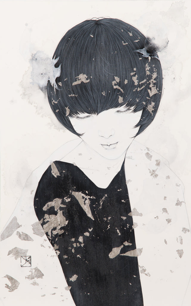 Ghost, YU KAWASHIMA, 2023Platinum foil, mineral pigments, ink on hemp paper53.0 × 33.3 cm