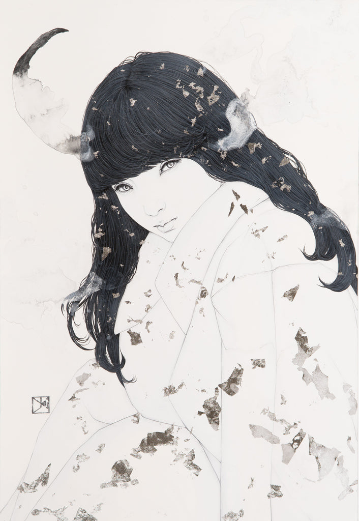 -amael, YU KAWASHIMA, 2023Platinum foil, mineral pigments, ink on hemp paper72.7 × 50.0 cm